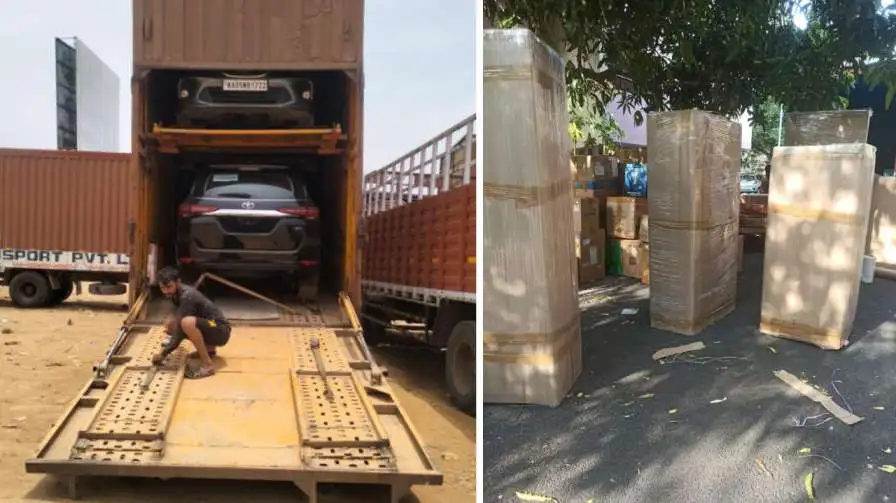 Professional packers and movers loading container truck for Hyderabad to Dehradun relocation